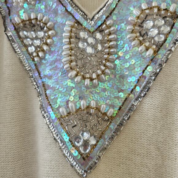 Spree International Vintage Embellished Wool Angora Sweater Beaded Cream Women M - Picture 3 of 12